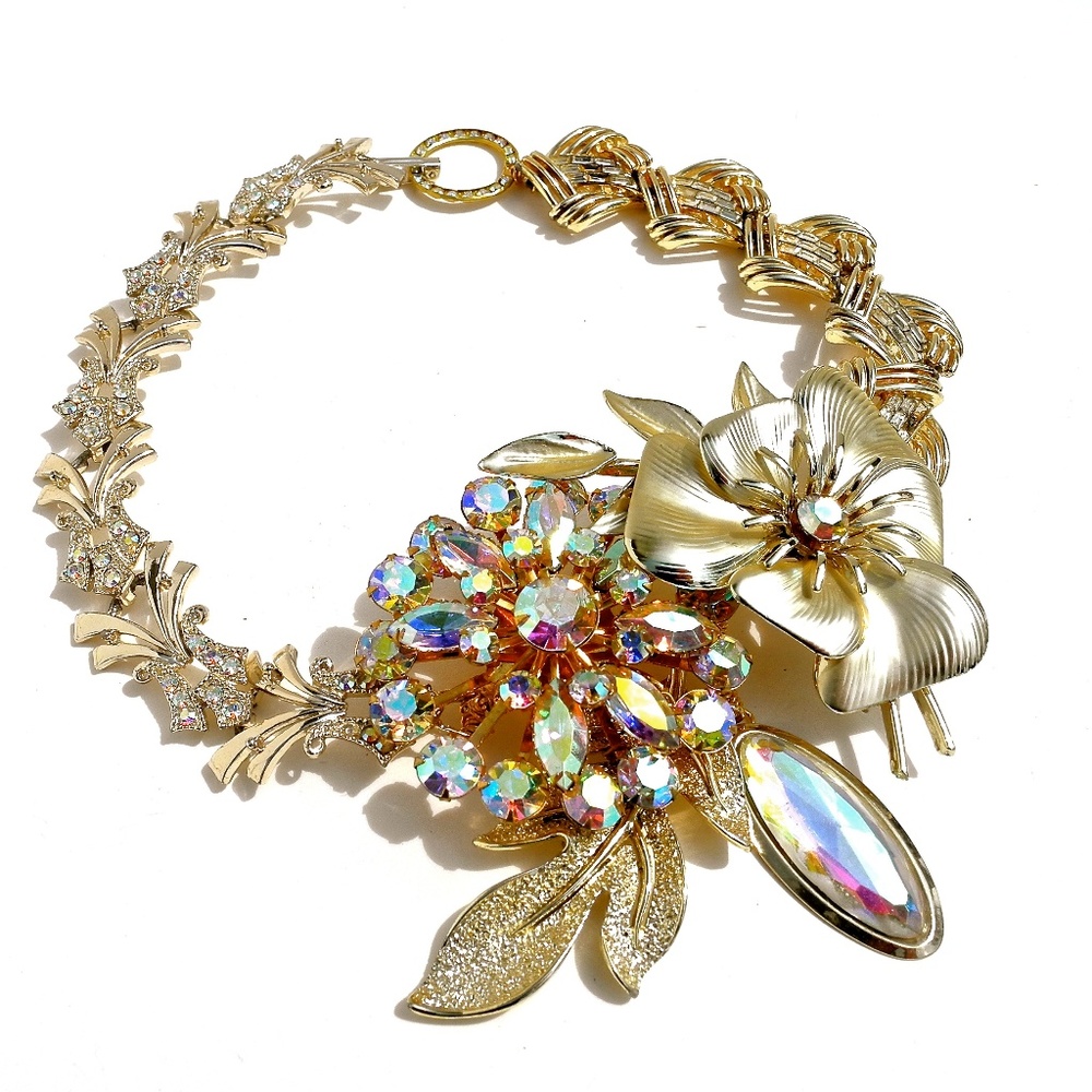 Statement Necklace Vintage Floral Collage